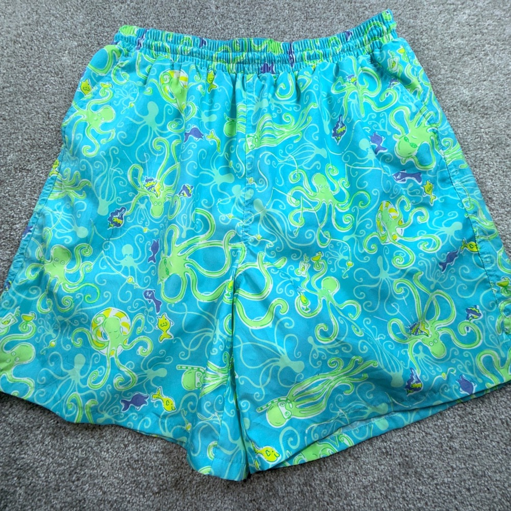 Vintage Lilly Pulitzer Mens Turquoise Octopus Mesh Lined Swim‎ Shorts Trunks